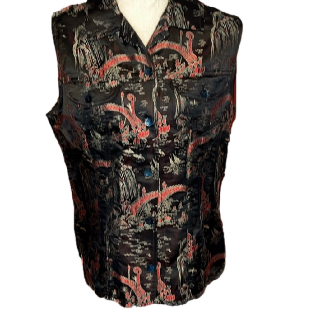 Vintage designer Chico's Vest Asian Brocade opulence art M-L Silk Blend